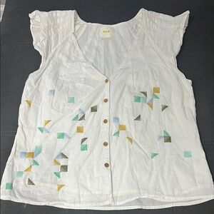 Maeve by Anthropologie Embroidered Ivory Blouse